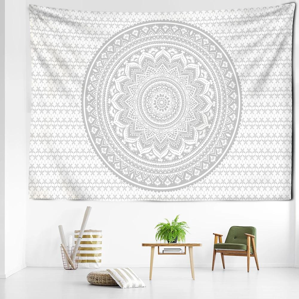 Abstract Grey Mandala Tapestry Wall Hanging Art Bohemian Psychedelic Hippie Tapiz Aesthetics Room Home Decor Background Fabric