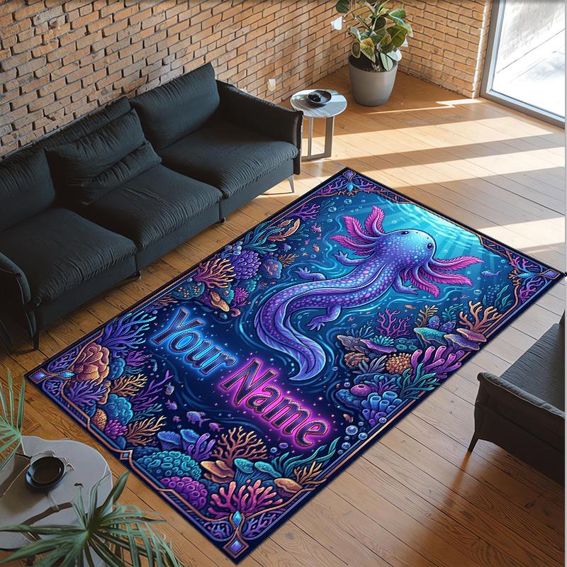 Mermaid Underwater Theme Crystal Velvet Rug Personalized Custom Name Text Soft Floor Mat Home Decor