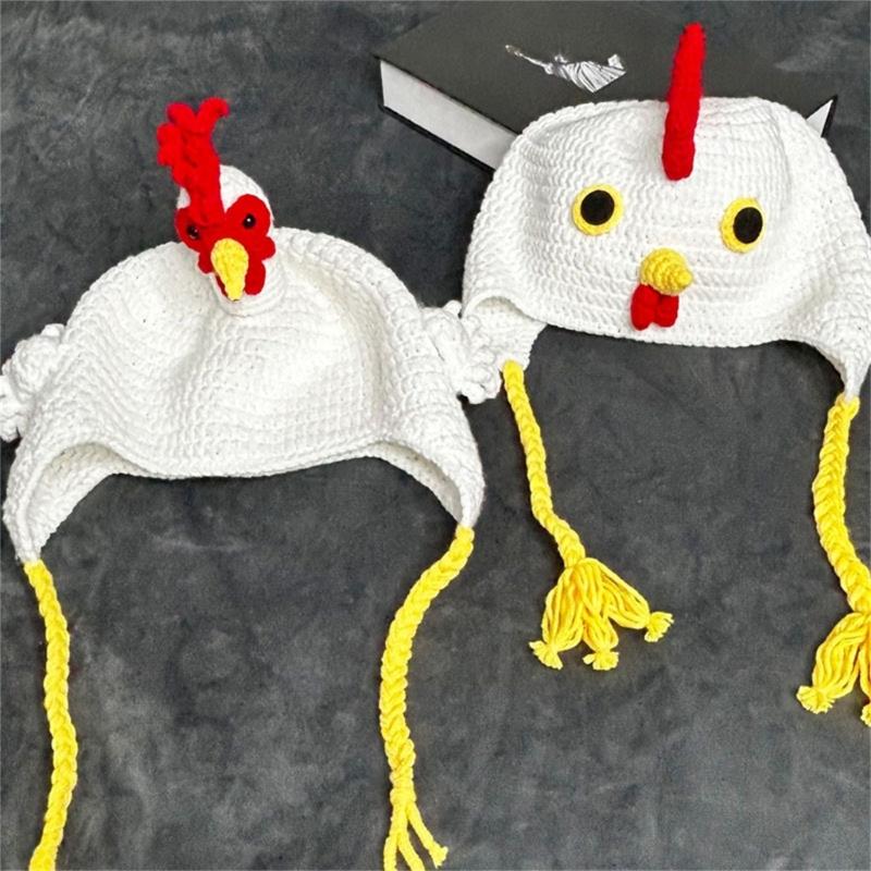 Festival Turkey Hat Knitted Beanies with 3D Chick Warm Cotton Hat Cartoon Headwear for Parents Kids Thanksgiving Hat