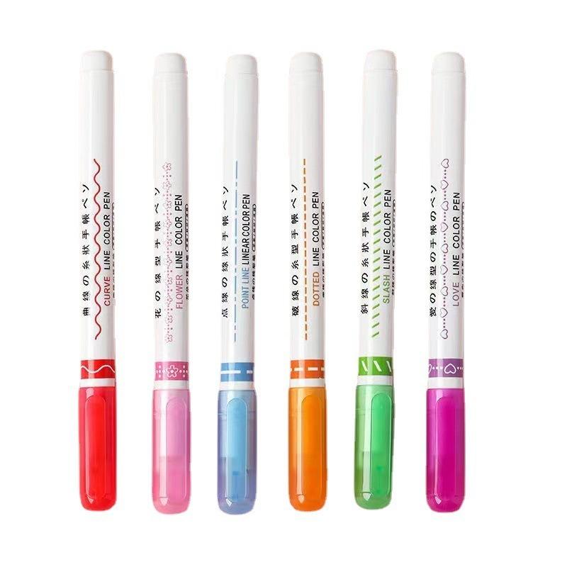 6 culori amuzant model de linie dublă contur Marker Pen Hand Copy Account Pen curba multicolore Marcator de pictură cu uscare rapidă