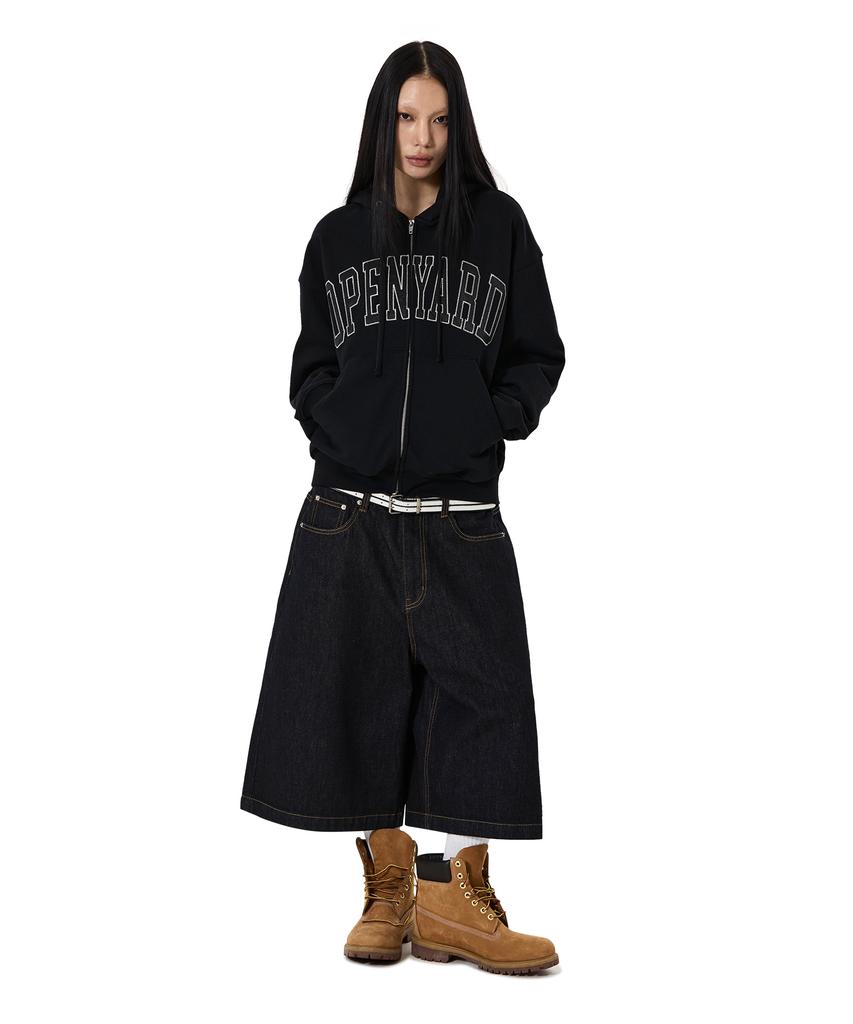 Openyard(Oy) Satin Patch Hoodie Zip Up - Black
