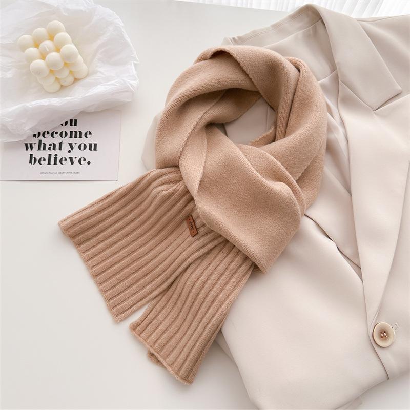 Korean Version Of Simple Soft Waxy Knitted Wool Scarf Medium And Long Shawl Scarf Versatile Warm And Cold Autumn And Winter Women