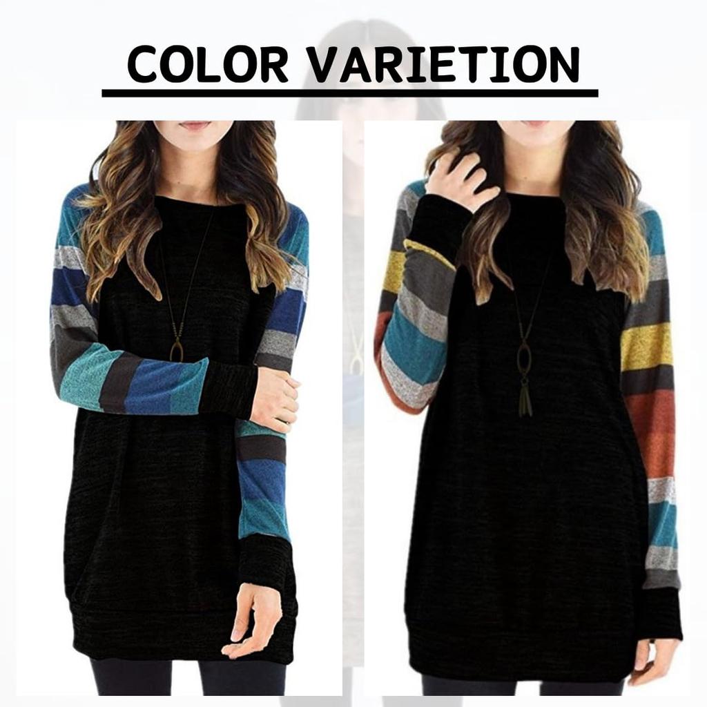 Long Sleeve Striped Knit Tunic for Long Striped Knit Ladies Large Size [RED RAY] Women, Sleeve, Tunic, Tops, T-shirt, T-shirt, Shirt, Large, (JP,