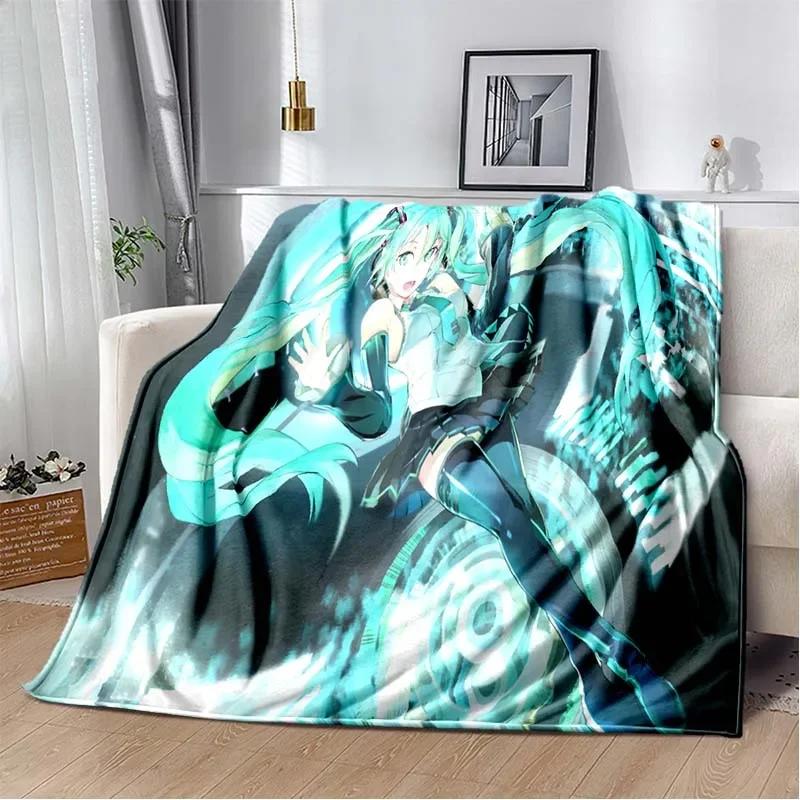 Anime Vocaloid Girl Blanket Kawaii Miku Lightweight Soft Throw Blanket Flannel Bedspread Sofa Cover Gift for Children