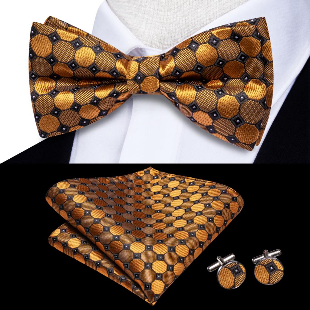 Hi-Tie Gestreifte Schwarz Rot Herren Fliege Einstecktuch Manschettenknöpfe Vorgebundene Seide Schmetterlingsknoten Fliege für Herren Business Party Großhandel