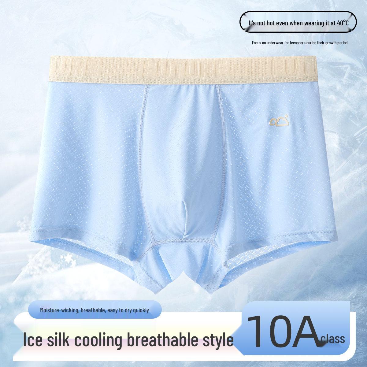 Teen Boys Breathable Ice Silk Underwear - Ages 10-15, Summer Thin, No Wedgie, A-Class Cotton Crotch XL 60-70 kg