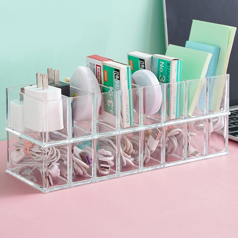 8-grid Transparent Data Cable Storage Box Desktop Phone Charger Charging Cable Sorting Grid Box Hub Sorting Organizer Shelf