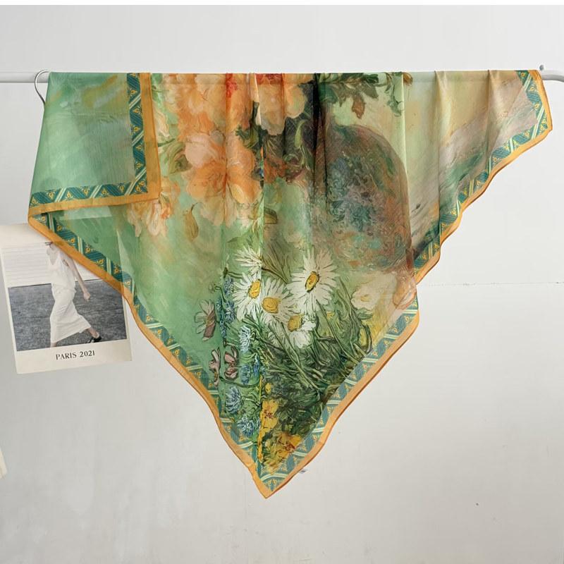 Pastoral Daisy 111 Large Square Scarf Silk Scarf Women's Silk Scarf Air Conditioning Shawl Travel Sunscreen Beach Silk Scarf