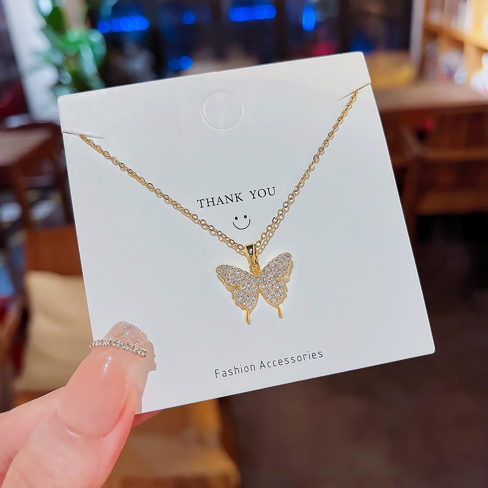 

Новое ожерелье с бабочкой, женское, легкое, роскошное, нишевое, цирконовое, кулон, онлайн, знаменитости, темперамент ветра, Джокер, ключичная цепочка, прилив золотой