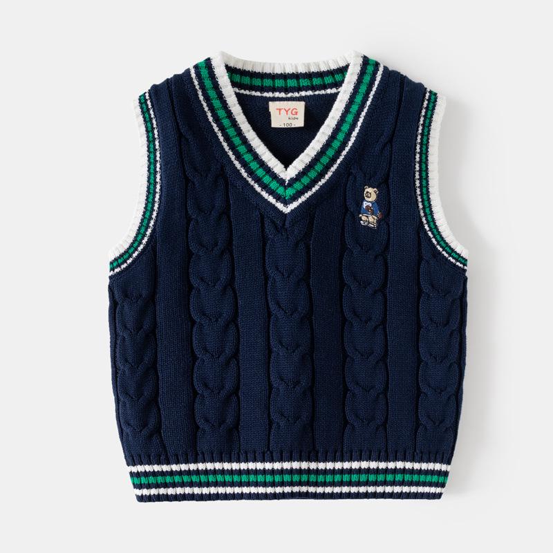 Autumn/Winter Boys' British Style V-Neck Thick Knit Cotton Yarn Sweater Vest