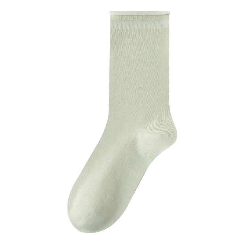 Mulberry Silk Stockings for Children, Summer, Thin, Cool, Boneless, Rolled-up, Pile Socks, White Mid-calf Socks for Postpartum Women