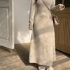 French Style Long Sleeve Knitted Dress Vintage Waist Cinching A- Line Skirt Women Autumn Winter Slimming Inner Wear