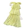 French neck sleeveless ruffle edge dress women's summer high waist cake skirt holiday style temperament long dress