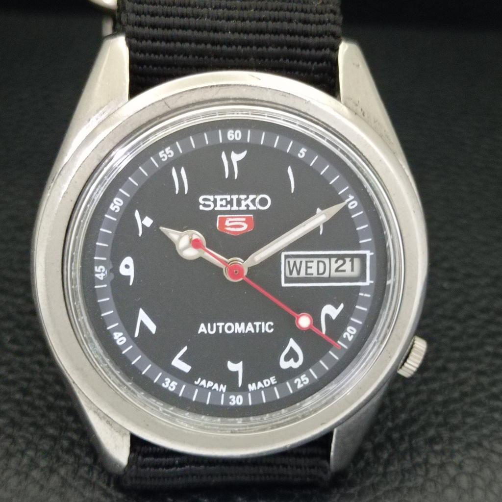 VINTAGE SEIKO 5 AUTOMATIC 6119C JAPAN MENS ARABIC BLACK DIAL WATCH A701588-5 R206b-a701588
