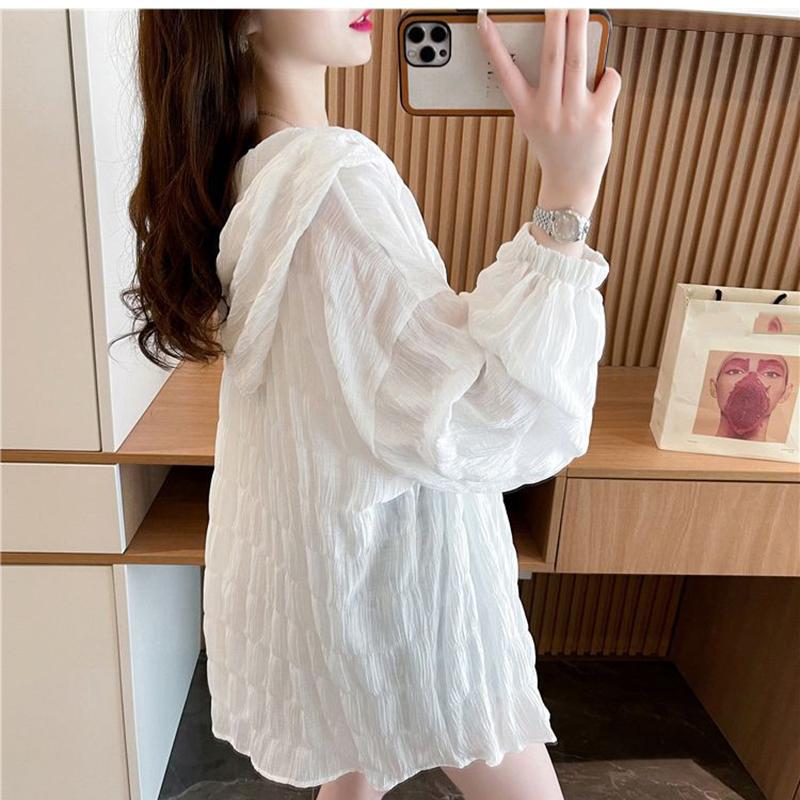 Summer Hooded Jacket Sweatshirt Women Fashion Single Breasted Sunscreen Loose Casual Coat