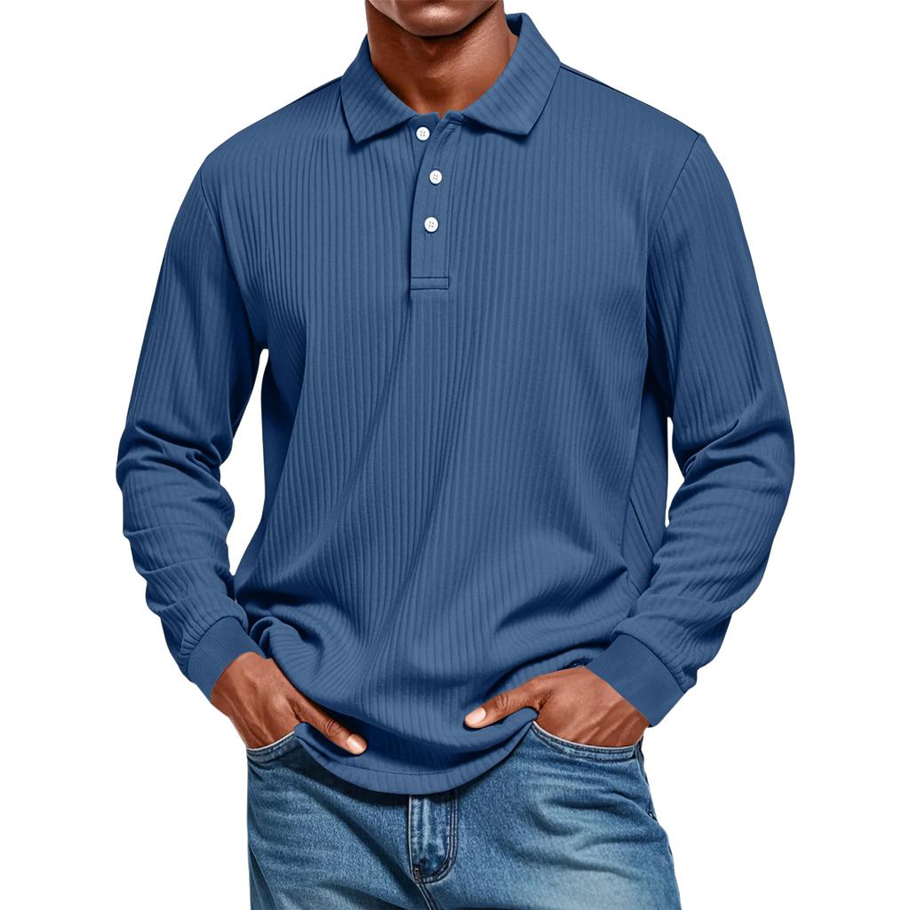 Men's Casual Style Solid Color Loose  Shirt Long-sleeved Top