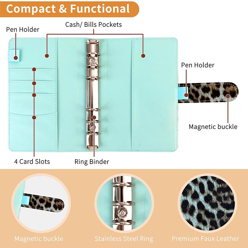 A6 Pu Leather Budget Binder Notebook Cash Envelopes System Set,With Binder Pockets For Money Budget Saving Bill Organizer