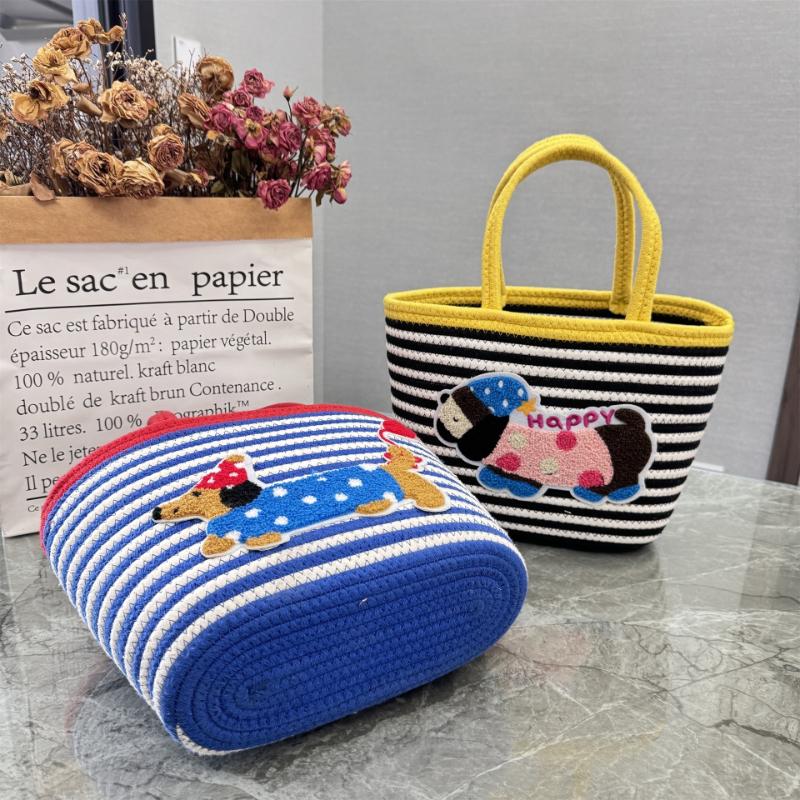 Outdoor Cotton Rope Dachshund Woven Bag Bucket Tote Bag Large Capacity Household Woven Shoulder Gift Basket Bag
