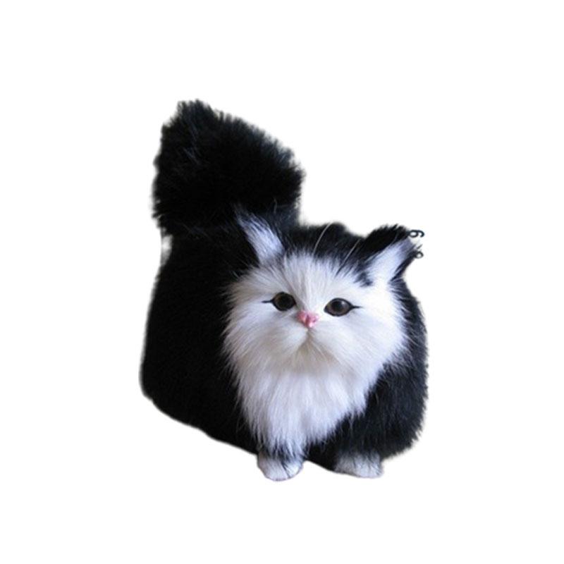 

Плюшевые Реалистичные Кошки Игрушки Котенок Поделки Комната Офис Настольное Украшение Подарок 12см Black White