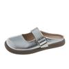 French retro bag head silver half slippers women's 2025 new soft bottom flat bottom one pedal slippers women's summer wear