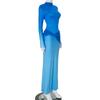 Women's Fall Temperament Long Sleeve Twisted Shrink Pleated Gradient Slim High Waist Long Dress