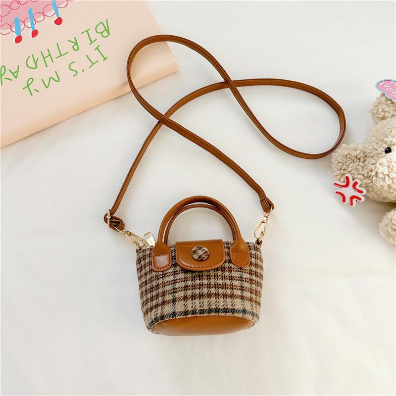 Stylish Retro Mini Tote Bag For Girls Trendy Plaid Crossbody Purse In Khaki Brown хаки