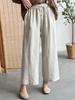 2024 Spring Linen Wide-Leg Pants: Versatile Solid Color with Elastic Waist & Drawstring for Women