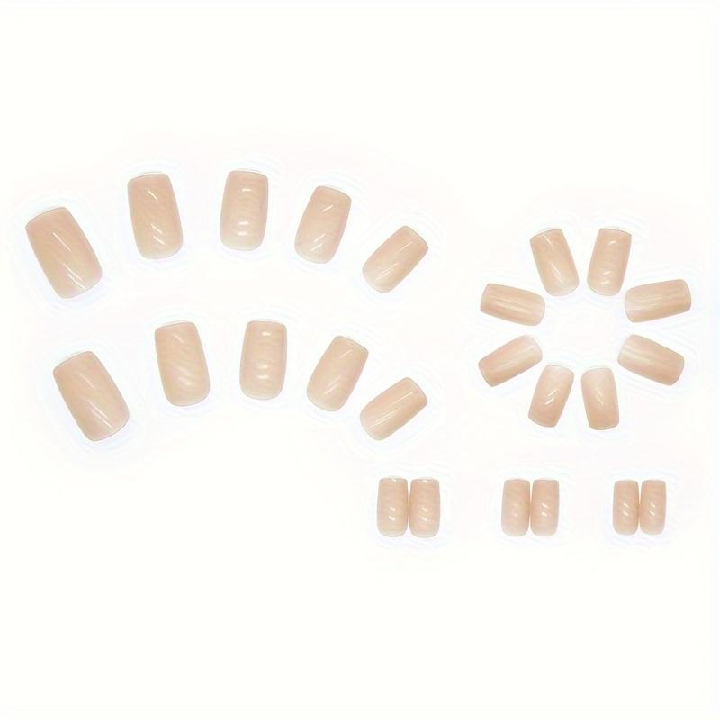 24pcs Glossy Short Square Fake Nails, Jelly Nude Press On Nails, Solid Color Full Cover False Nails For Women Girls