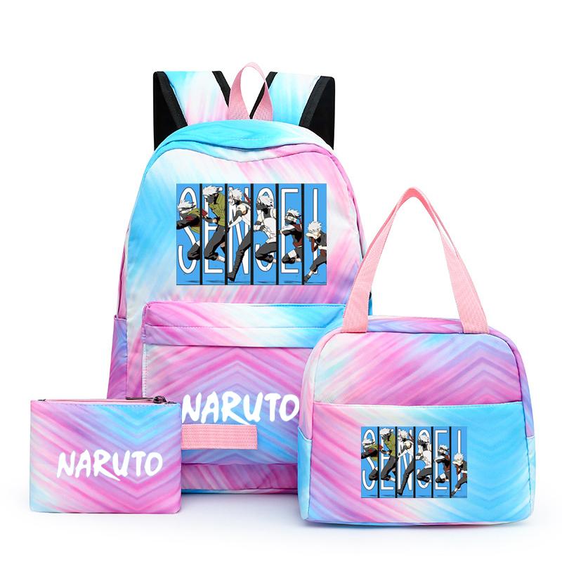 3-teiliger Schulrucksack für Mädchen Y2K mit Lunch-Taschen, Studenten-Taschen-Set, Kinder-Stifttasche, zurück zur Schule, Anime-Leinwand-Rucksack