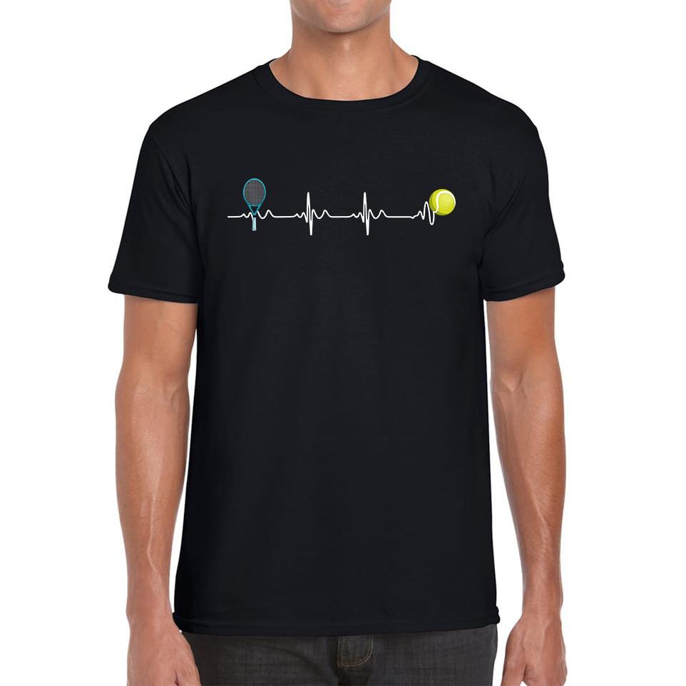 Tennis Racket & Ball Heart Beat Unisex T-Shirt Womens Tops Tees 4XL