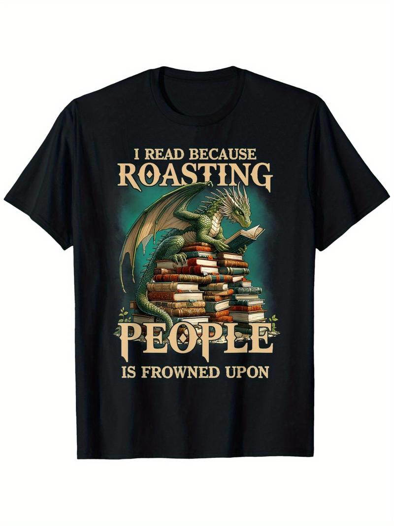 Vintage Graphic 100 Cotton TShirt Dragon Reading Books I Read Because Roasting People Is Frowned Upon Summer M