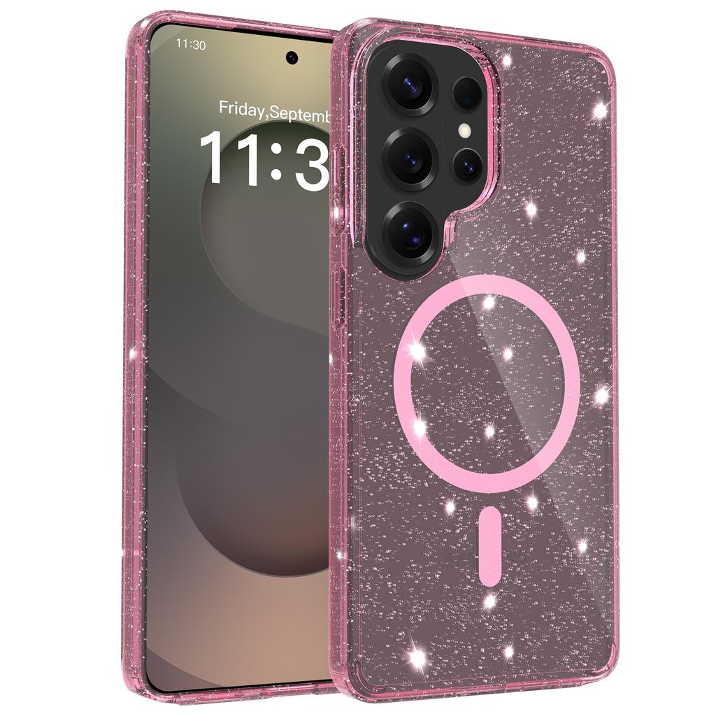 For Samsung Galaxy S26 Ultra Magnetic Case Glitter Design TPU PC PET Drop Proof Phone Cover