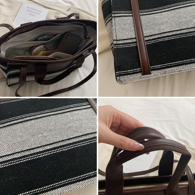 Luxury Design Shoulder Bag Large Capacity Office Lady Handbag Stripe Purse Laptop Satchels Bag Fashion Tote Bags for Women Trend
