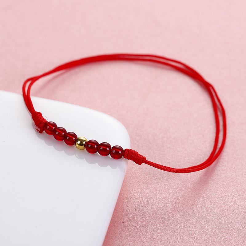 Good Luck Beads Anklet Jewelry Accessories Women's Red Rope Foot Rope Red Garnet Personality