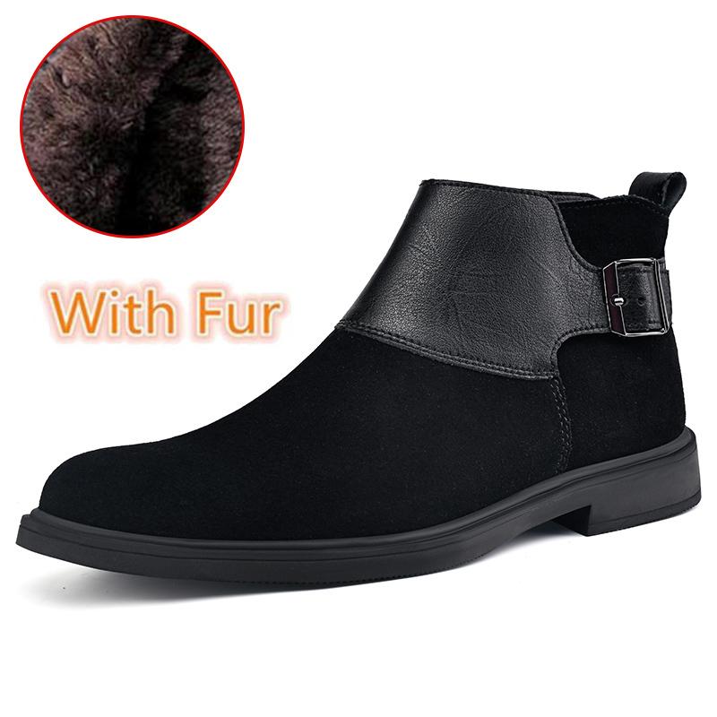 Warm Plush Fur Winter Boots for Men Fashion Comfortable Man Chelsea Boots Platform Snow Ankle Boots Handmade Soft Business Shoes