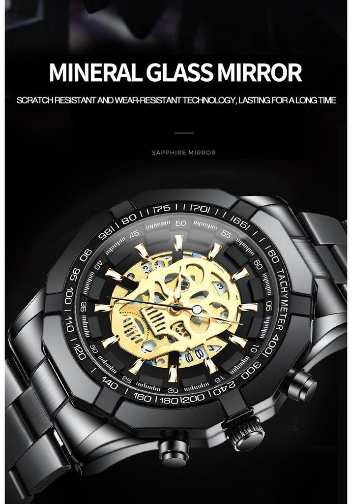 BINBOND Men's Luminous Skull Skeleton Watch