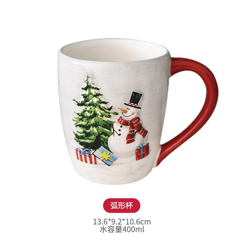 

Nordic Christmas Snowman Relief Ceramic Mug Creative Country-Style Christmas Decorative Ornaments Porcelain Cup Home Drinking 401-500ml
