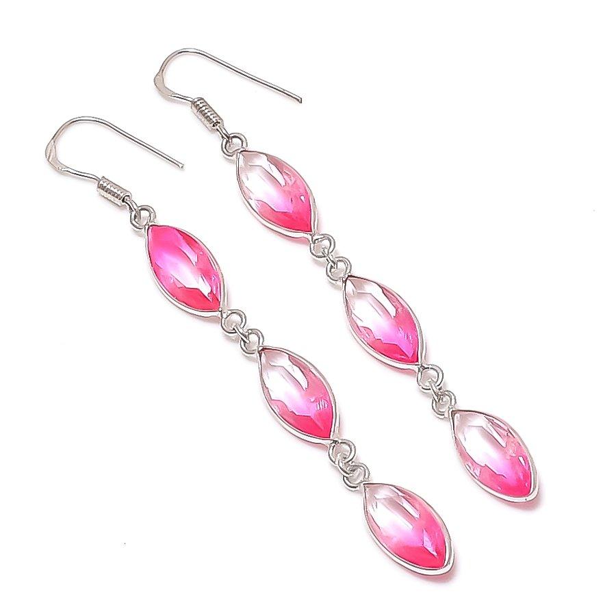 Bi-Color Tourmaline Gemstone 925 Sterling Silver Earring 3.27"