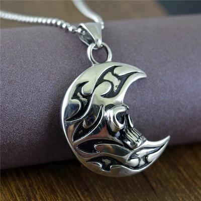 Punk Style Moon Skull Pendant Necklace In Titanium Steel