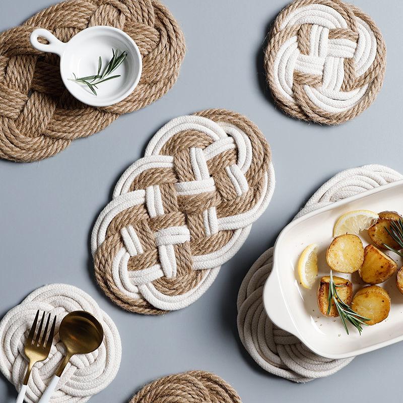 Te-matväv Linne Ins Pastoralt Hem Bordsunderlägg Restaurang Design Te-redskap Värmeisolering Grundläggande Handgjord Dekoration Kaffe Mjuk