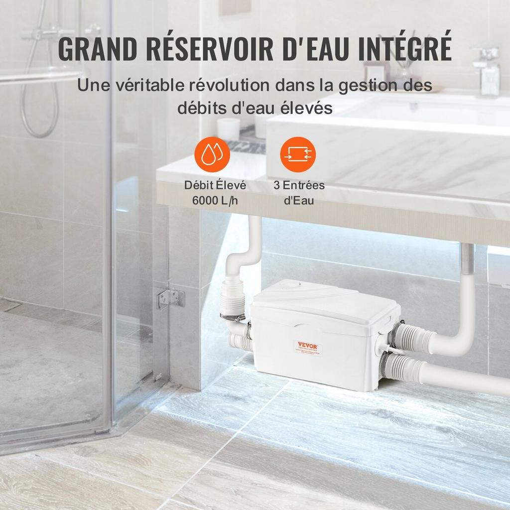 Zerkleinerer Abwasserpumpe Keller Zerkleinerer Pumpe 350 W, 6000 L/h Durchfluss, 7 M Förderhöhe, Abwasserpumpe Mit 3 Wassereinlässen Für Keller, Küche,