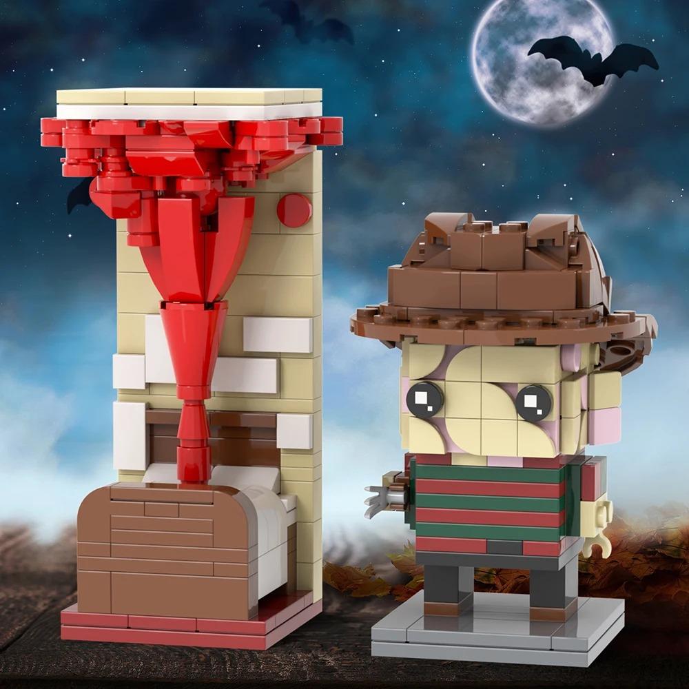 MOOXI Verschiedene Horrorfilme Sadako Tod Billy BrickHeadzed Erwachsene Bausteine Set MOC Ziegelmodellbausatz Spielzeug Kind Junge Mädchen Geschenk