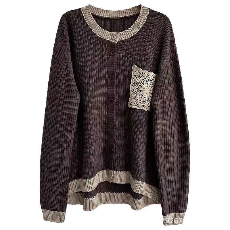 

Кардиган с длинным рукавом, свитер-жакет для женщин, тонкий женский вязаный свитер-топ на весну и осень 3XL темно-коричневого