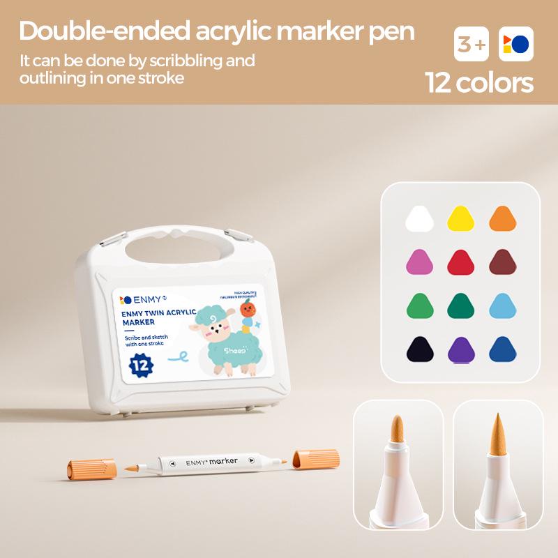 

ENMY White Double-Headed Acrylic Marker Pen for Kids - English Version, Cross-Border, DIY Watercolor with Color Overlap