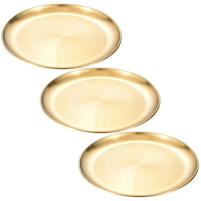 3 Pcs Plate Korean Style Dish Stainless Steel Kitchenware Vintage Nut Round Gold Dinner