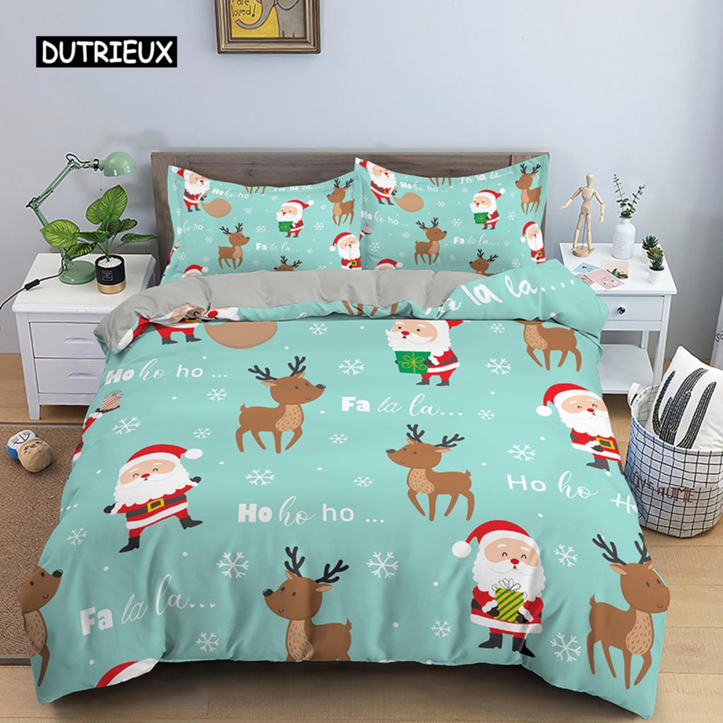 Weihnachts-Bettwäsche-Set 3D-Druck Weihnachtsmann Bettbezug-Set King Queen Einzel-Doppelgröße Kinder Polyester-Bettwäsche-Set ohne Bettlaken