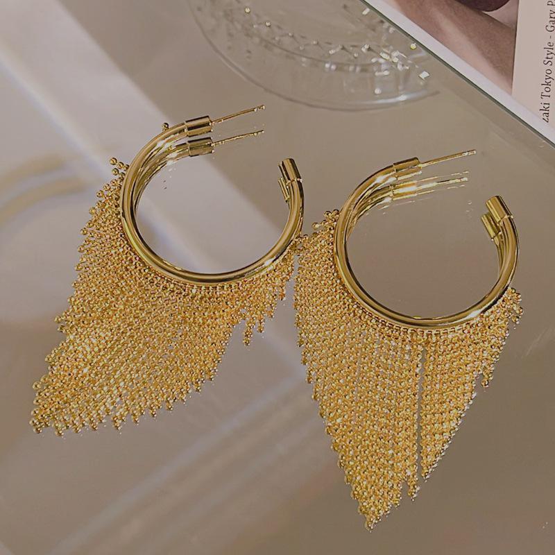 Elegant Tassel Long Earrings: European & American Fashion, High-End Prom & Evening Goddess Style.