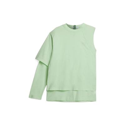 Camiseta de Tricô Manga Longa Assimétrica de Um Ombro Camadas Cor Sólida SS22 Feminina Tops Verde HG8551