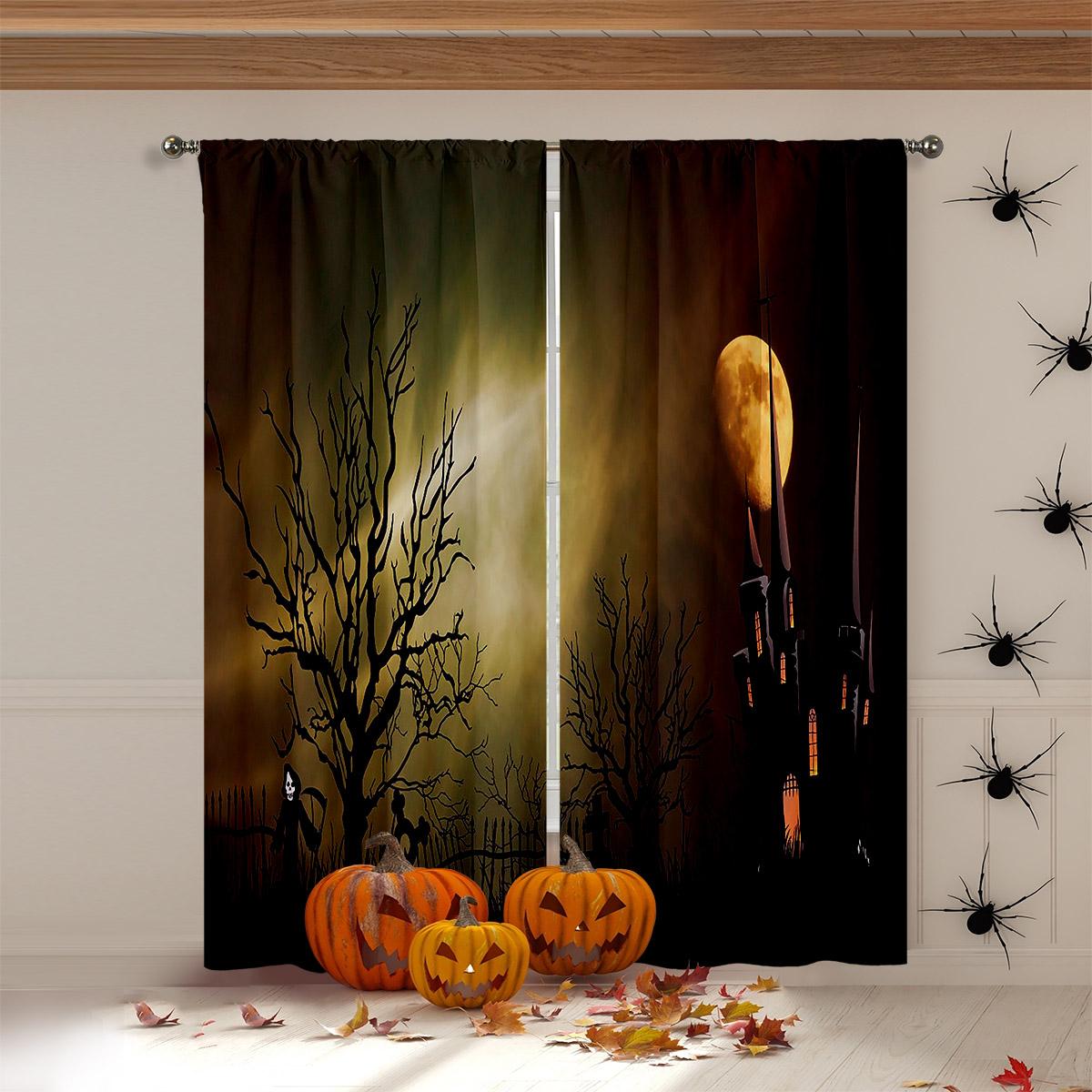 

Череп Паутина Хэллоуин 3D Печатные Шторы Подходит Для Детской Комнаты Ресторана Кабинета Праздничные Украшения Вечеринки Шторы W50xH140(CM)x2PCS&Grommet Top