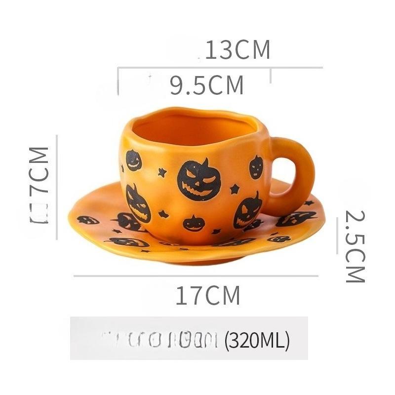 Creative Halloween Ceramic Mug Disc Set Household Kitchen Coffee Cup Plates Pumpkin Bat Milk Oat Breakfast Cup Set Festival Gift
